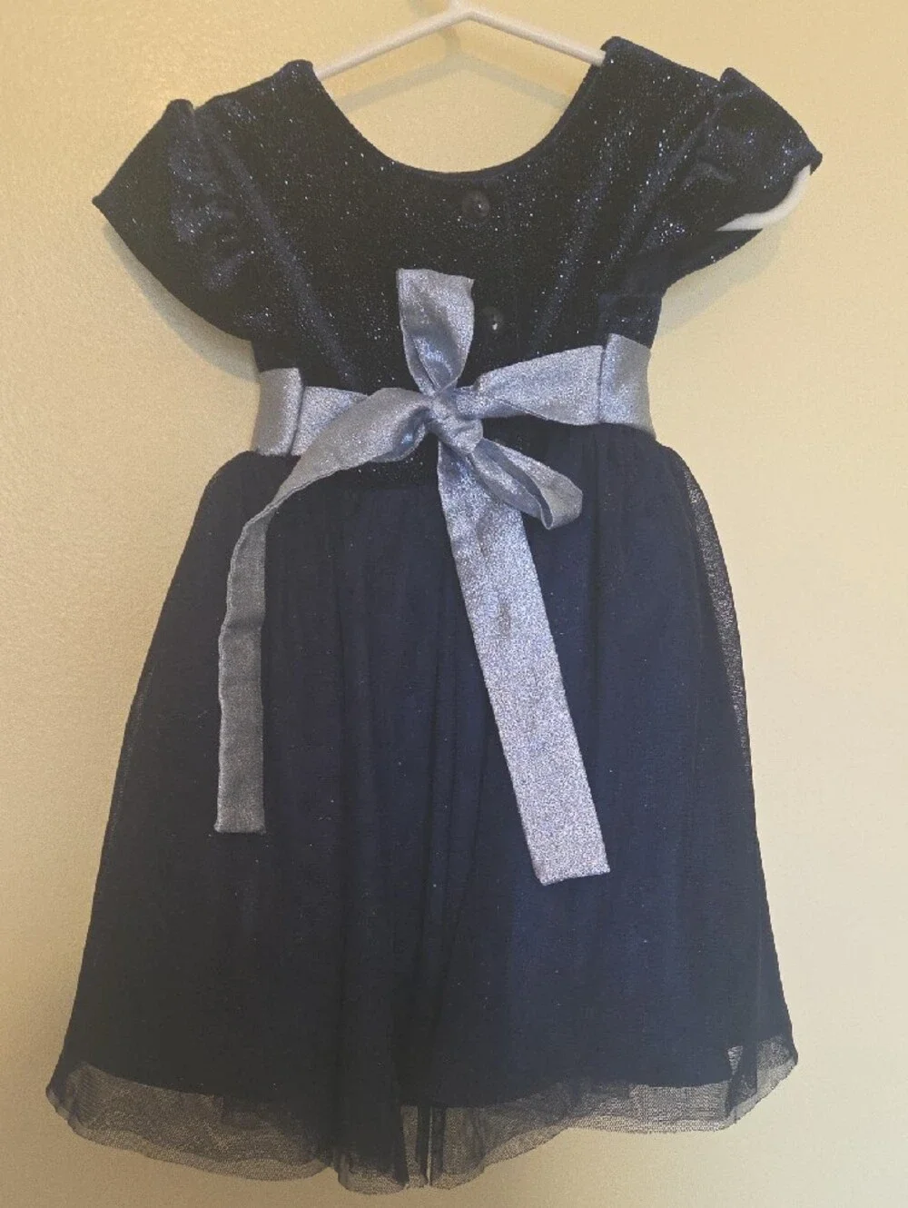 Sparkle Navy Tulle Party Dress with Light Blue Bow - Kids